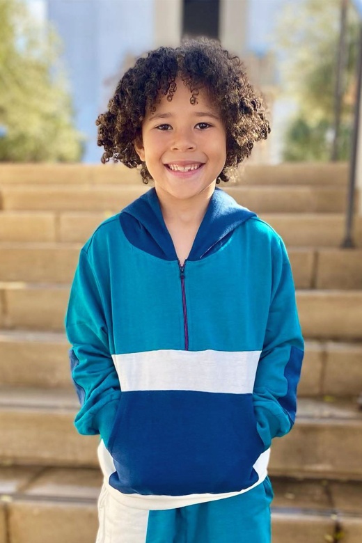 Mini Off Top Colorblock Quarter Zip Hoodie - Navy/Combo