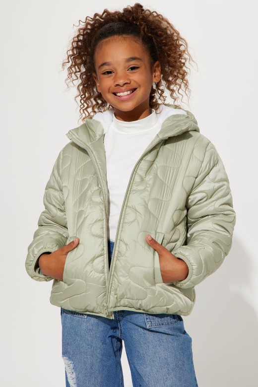 Mini Zig Zag Hooded Puffer Jacket - Sage