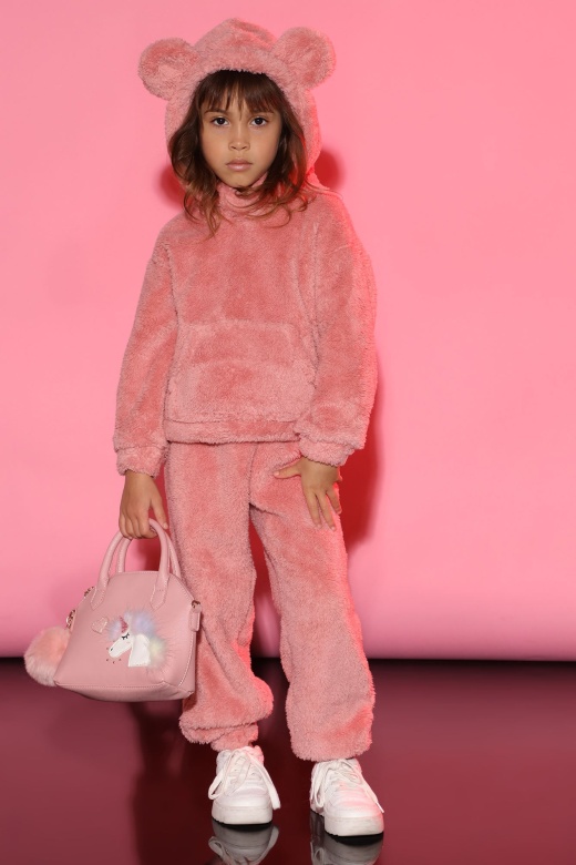 Mini Fuzzy Bear Jogger Set - Mauve