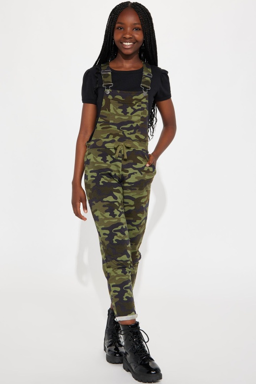 Mini Soldier Girl French Terry Overalls - Camouflage