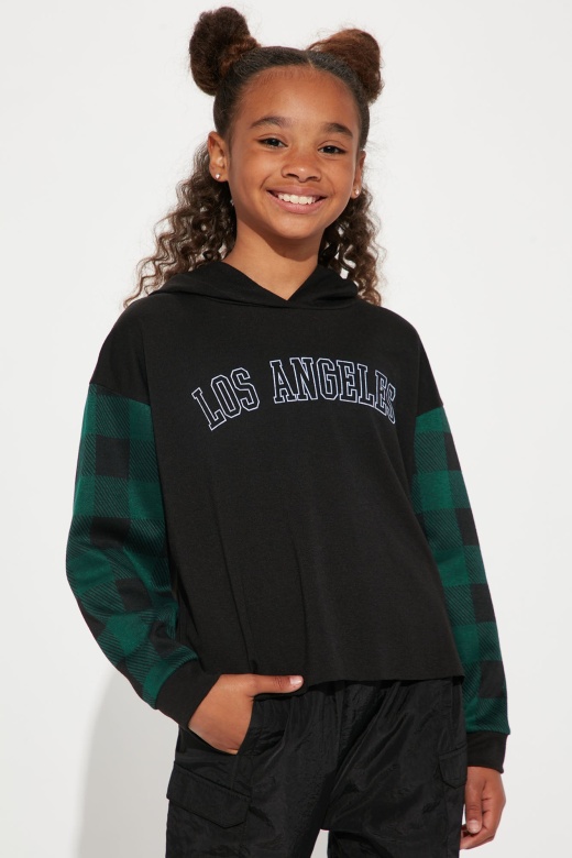 Mini Los Angeles Plaid Hoodie - Hunter
