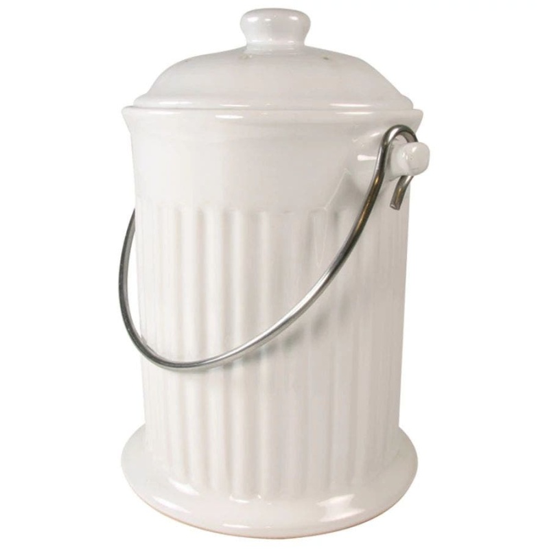 White Ceramic Compost Keeper 1 Gallon