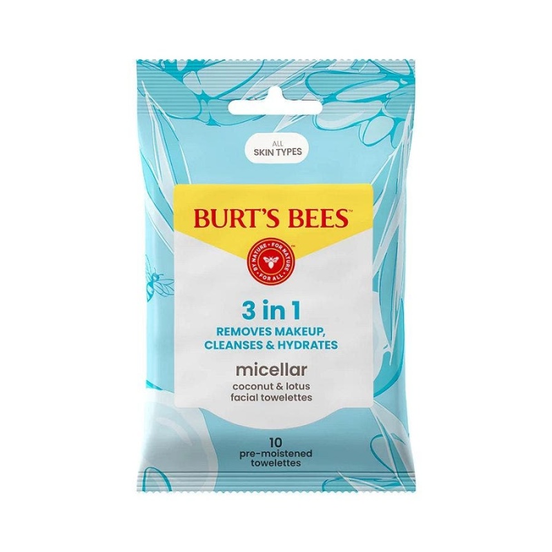 Burt's Bees Micellar 3-In-1 Facial Towelettes With Coconut & Lotus 10 Count