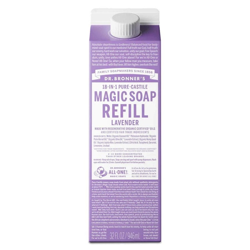Dr. Bronner's 18-In-1 Pure-Castile Lavender Magic Soap 32 Fl. Oz. Refill Carton