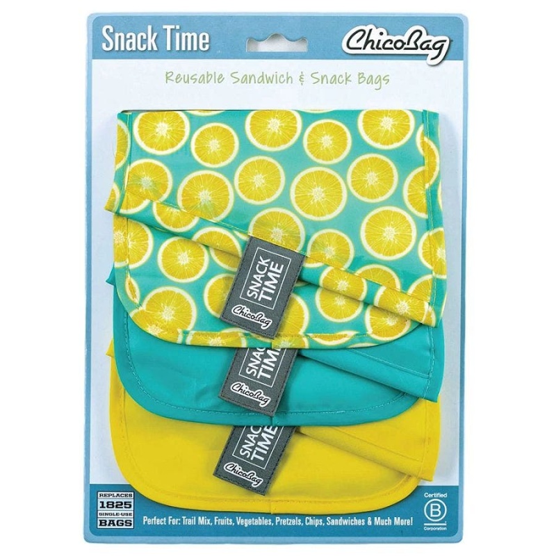 Chicobag Snack Time Poly Lemon Reusable Snack Bag 3 Count