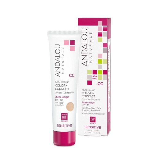 Andalou Naturals Sensitive 1000 Roses Sheer Beige SPF 30 CC Color + Correct Cream