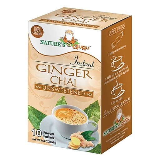 Nature's Guru Ginger Chai Unsweetened Instant Chai - 10 Packets