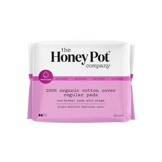 The Honey Pot Organic Cotton Cover Non-Herbal Regular Pads With Wings - 20 Count