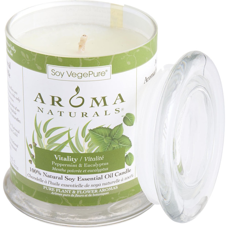 Vitality Aromatherapy By Vitality Aromatherapy One 3X3.5 Inch Medium Glass Pillar Soy Aromatherapy Candle. Uses The Essential Oils Of Peppermint & Eucalyptus To Create A Fragrance That Is Stimulating And Revitalizing. Burns Approx. 60 Hrs