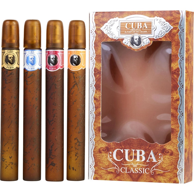 Cuba Variety By Cuba 4 Piece Variety With Cuba Gold, Blue, Red & Orange & All Are Edt Spray 1.17 Oz