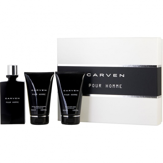 Carven Pour Homme Gift Set - EDT Spray, Aftershave Balm, & Shower Gel for Men