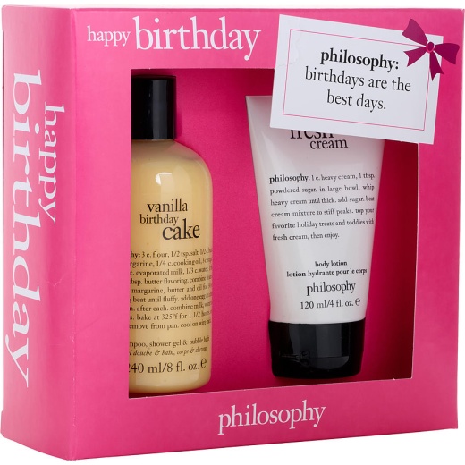 Philosophy By Philosophy Happy Birthday Set: Vanilla Birthday Cake Shampoo, Shower Gel & Bubble Bath 240Ml + Fresh Cream Body Lotion 120Ml --2Pcs