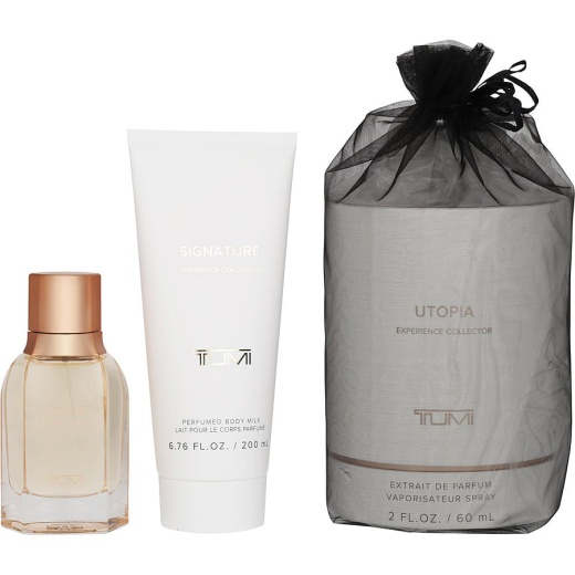 Tumi Utopia Extrait De Parfum Spray 2 Oz & Body Milk 6.8 Oz (Experience Collection)