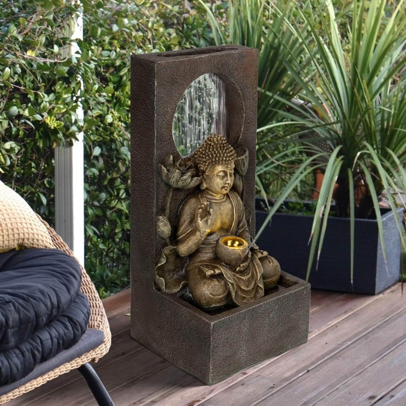 27.6" Zen Meditating Buddha Water Outdoor Fountain