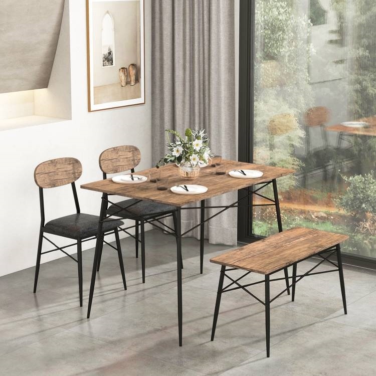 Modern 4-Piece Dining Set With Wood Top Table 2 Chairs And Bench