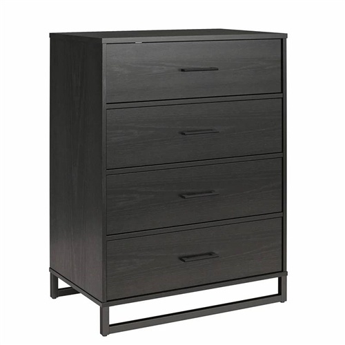 Modern 4Drawer Bedroom Chest Dresser In Rustic Black Wood Finish