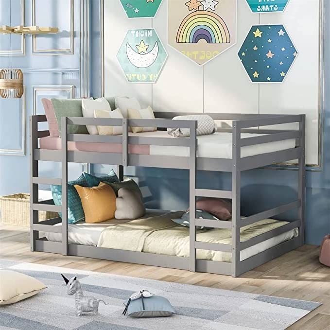 Full Over Full Modern Low Profile Bunk Bed In Grey Wood Finish Full Over Full Modern Low Profile Bunk Bed In Grey Wood Finish