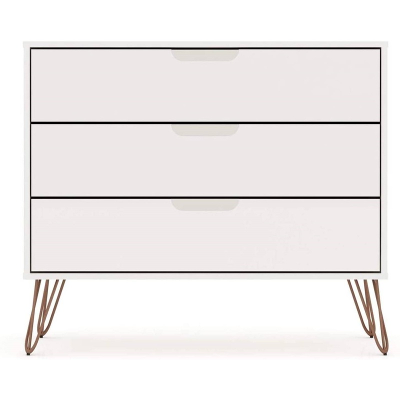 Modern Scandinavian Style Bedroom 3-Drawer Dresser In White Wood Finish