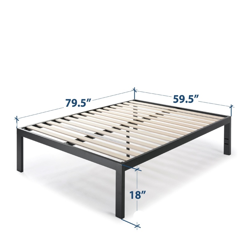 Queen 18 Inch Easy Assemble Metal Platform Bed Frame With Wood Slats