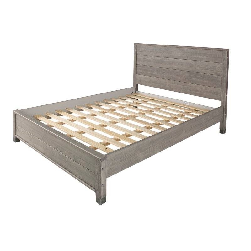 Queen Solid Wooden Platform Bed Frame With Headboard In Grey Wood Finish