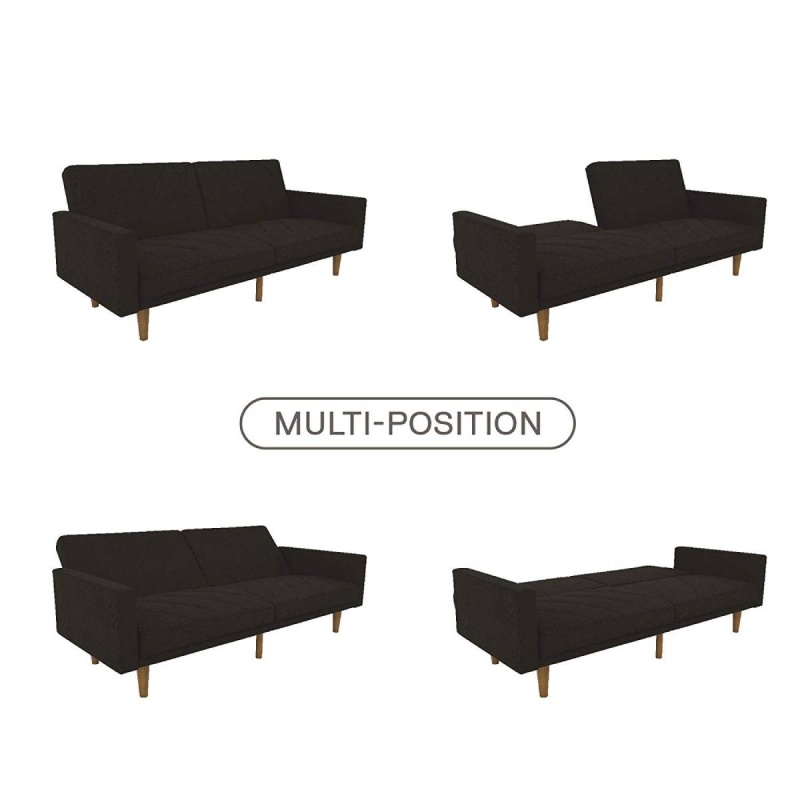 Black Mid-Century Modern Linen Upholstered Sofa Bed With Classic Wood Legs