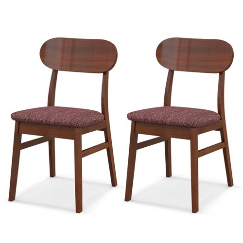 Set Of 2 Modern Mid-Century Brown Wood Dining Chair With Padded Linen Seat