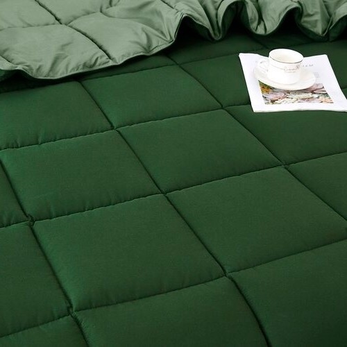 Full/Queen Traditional Microfiber Reversible 3 Piece Comforter Set In Green