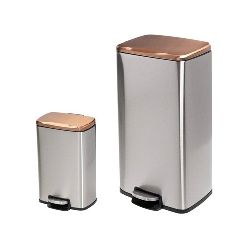 Set Of 2 Stainless Steel Gold Bronze Copper Top Step On Trash Can