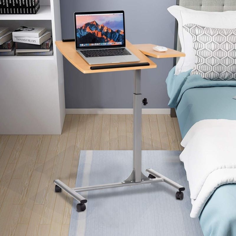 Mobile Laptop Desk Cart On Wheels With Wood Top