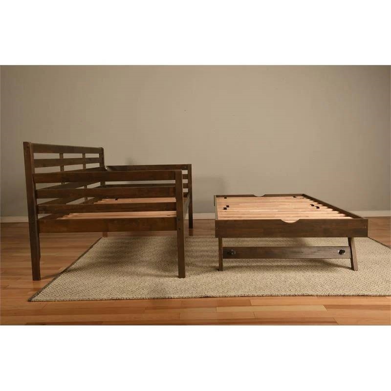 Solid Wood Daybed Frame With Twin PopUp Trundle Bed In Walnut Finish