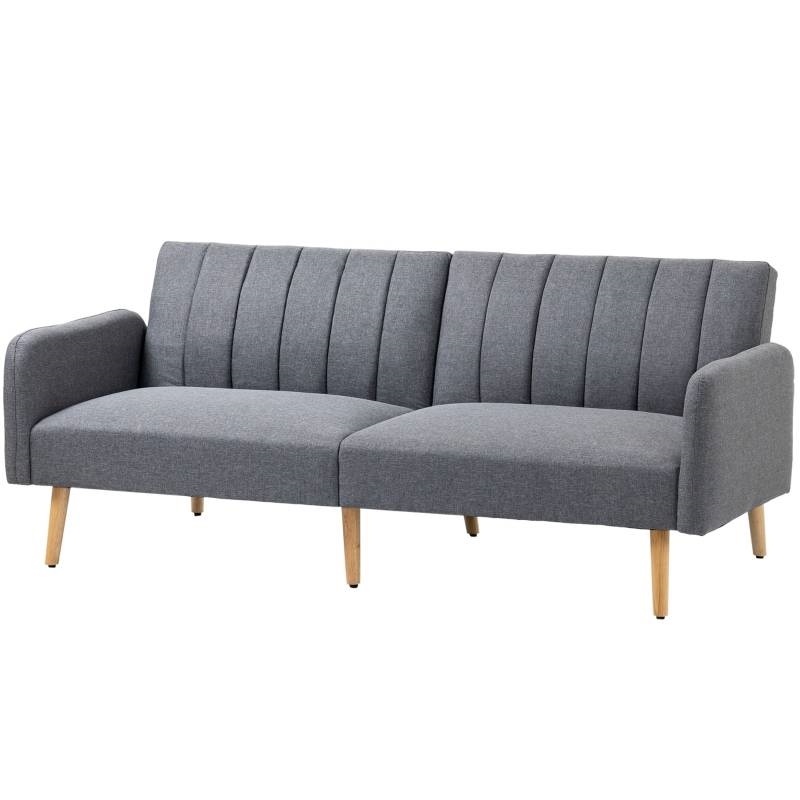 Modern Mid-Century Light Gray Linen-Touch Polyester Futon Sleeper Sofa Bed