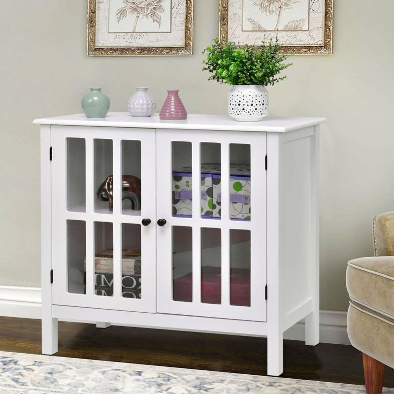 White Wood Bathroom Storage Floor With Glass Doors