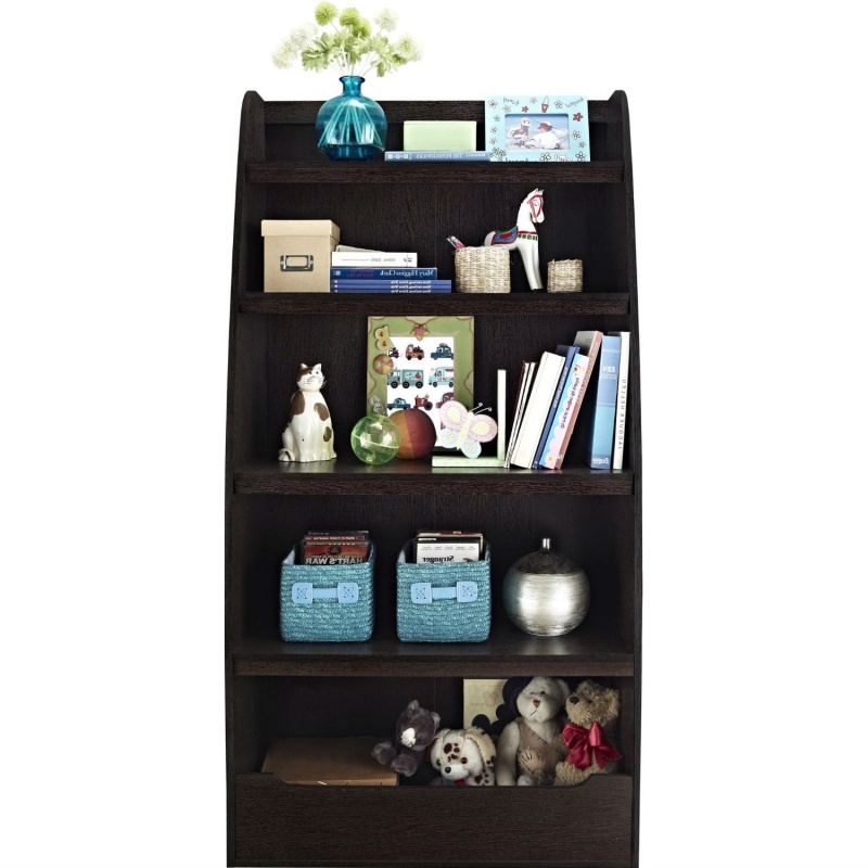 Kids 4-Shelf Bookcase In Espresso Wood Finish Childs Bedroom