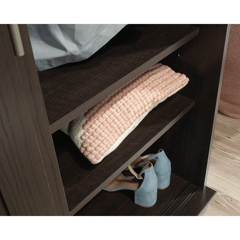 Farmhouse Espresso Oak Sliding Doors Garment Rod Wardrobe Armoire