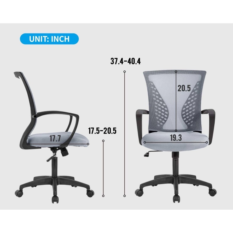 Gray Modern MidBack Ergonomic Mesh Office Desk Chair With Armrest On
