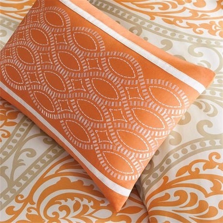 Twin Size 4-Piece Orange White Damask Print Comforter Set