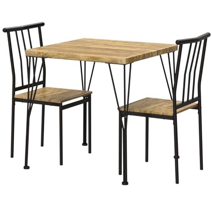 Modern 3-Piece Metal Frame Dining Set With Wood Top Table And 2 Chairs
