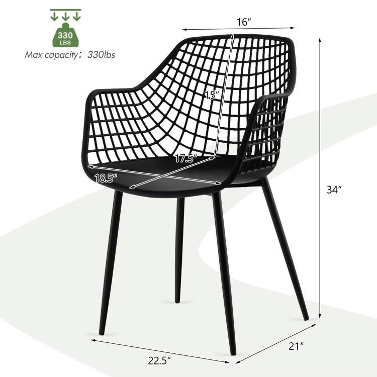 Set Of 4 Mid-Century Modern Black Mesh Dining Chair With Ergonomic Backrest