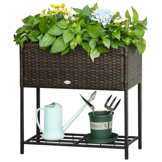 Brown Modern Pe Rattan Wicker Raised Garden Bed Elevated Planter Box