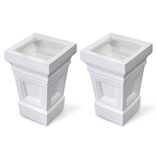 Set of 2 - 24 Inch High Self Watering Planter Box in White Plastic Resin
