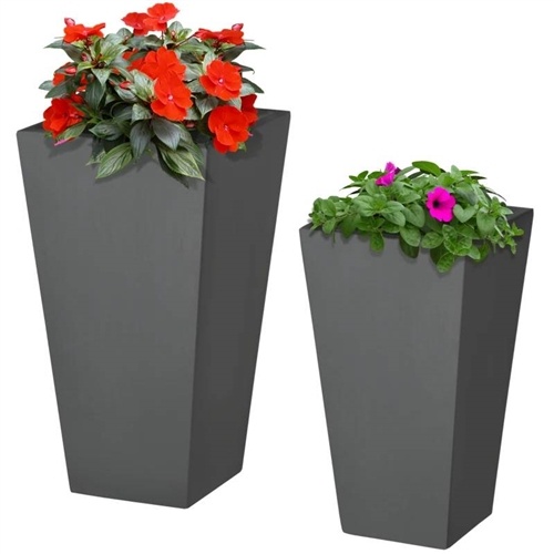 Set of 2 Modern Lightweight Outdoor Flower Pot Planters in Grey