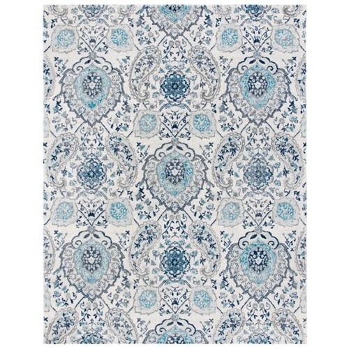 3' X 5' Coastal Blue Grey Damask Indoor Area Rug