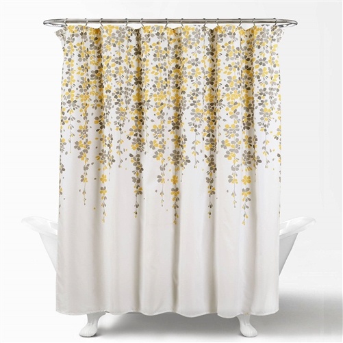 72-Inch Off-White Beige Cream Yellow Grey Floral Vines Flowers Shower Curtain