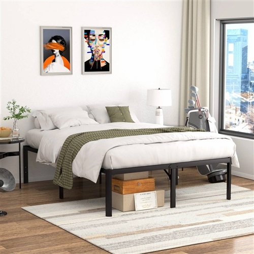 Queen 18-Inch Rounded Edge Corners Metal Bed Frame with Under-Bed Storage Space
