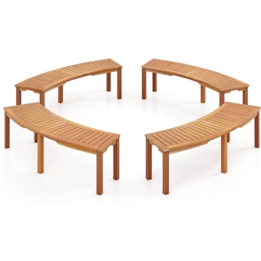 Set Of 4 - Outdoor Curved Backless Garden Bench - Around Tree Table Or Fire Pit