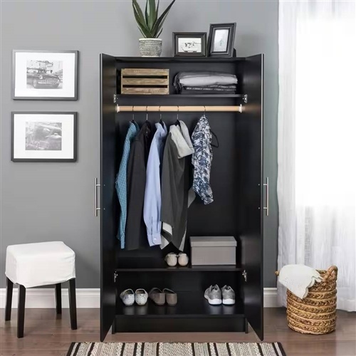 Black Freestanding Bedroom Cabinet Armoire Wardrobe Closet With Hanging Rail