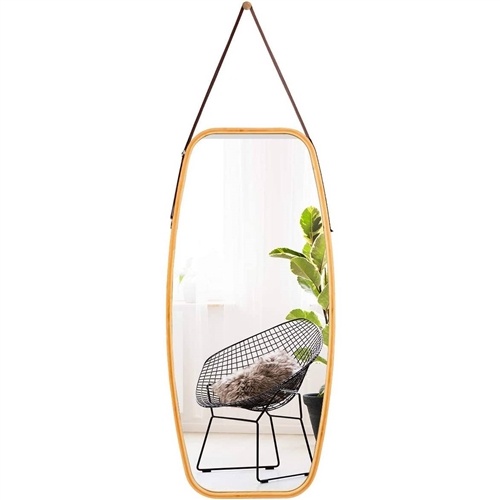 Wall Hanging Bedroom Bathroom Rectangular Mirror with Bamboo Frame 39 x 18 Inch