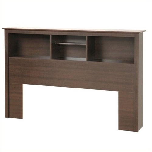 Full/Queen Size Bookcase Storage Headboard in Espresso Wood Finish