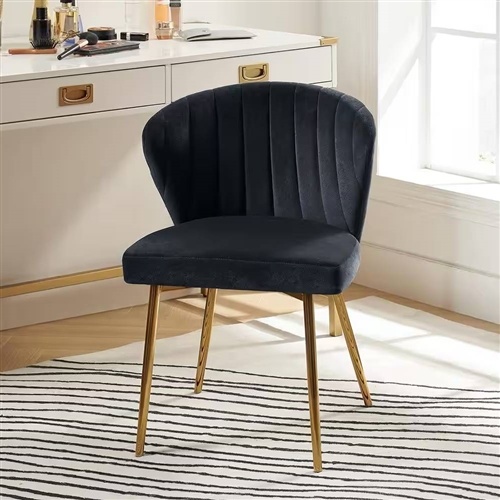 Black Velvet Upholstered Wingback Accent Side Chair W/ Gold Metal Legs