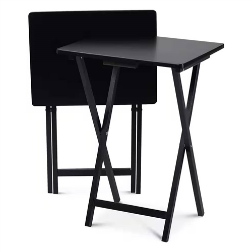 Set Of 2 - Folding TV Tray Table Set In Black Wood Finish